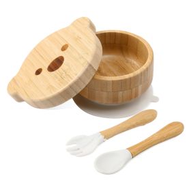 Baby Bamboo Wood Complementary Food Bowl Bear Bowl Baby Training Eating Sucker Bowl