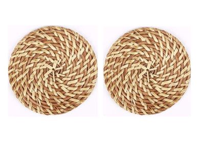 Set Of 2 Natural Round Rattan Placemats Insulation Pad,Natural Color,16 CM