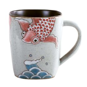 12 oz Chinese Style Ceramic Mug Hand-painted Fish Teacup Water Cup Coffee Cup