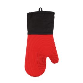Silicone Insulated Gloves Microwave Oven High Temperature Kitchen Anti-Hot Gloves (Color: Red)