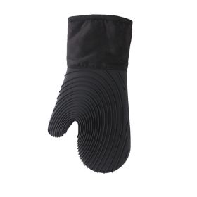 Silicone Insulated Gloves Microwave Oven High Temperature Kitchen Anti-Hot Gloves (Color: BLACK)