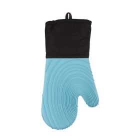 Silicone Insulated Gloves Microwave Oven High Temperature Kitchen Anti-Hot Gloves (Color: Blue)