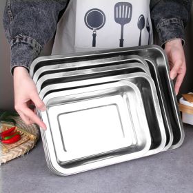 Wholesale stainless steel square plate 304 stainless steel rice plate rectangular tray barbecue plate stainless steel plate dish plate (colour: 1.0 thick)