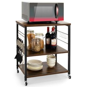 Kitchen Helper Oven Storage Cart 3-Tier Kitchen Baker's Rack With Hooks (Color: Rustic Brown)