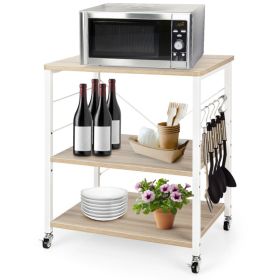 Kitchen Helper Oven Storage Cart 3-Tier Kitchen Baker's Rack With Hooks (Color: Light Brown)