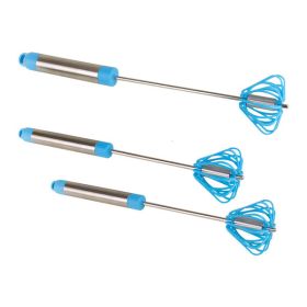 Home Commercial Rotating Turbo Push Self Turning Whisk Mixer Milk Frother 3-Pack (Color: Blue)