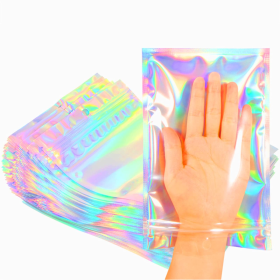 Smell Proof Bags & Resealable Foil Pouch Bag [100 PCS ] Great for Party Favor Food Storage (Holographic Color, Multiple Size) (size: 5.5x8)