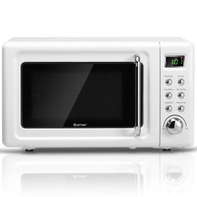 700W Retro Countertop Microwave Oven with 5 Micro Power and Auto Cooking Function (Color: White)