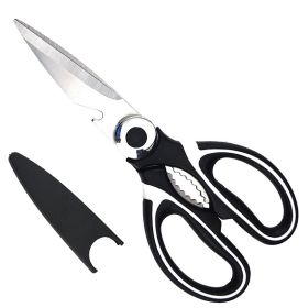Multifunctional household stainless steel scissors (Color: black + white)