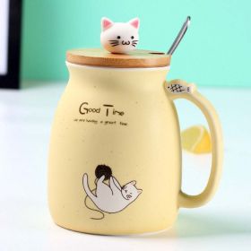 Cartoon Cat Ceramic Coffee Mug (Color: Yellow)